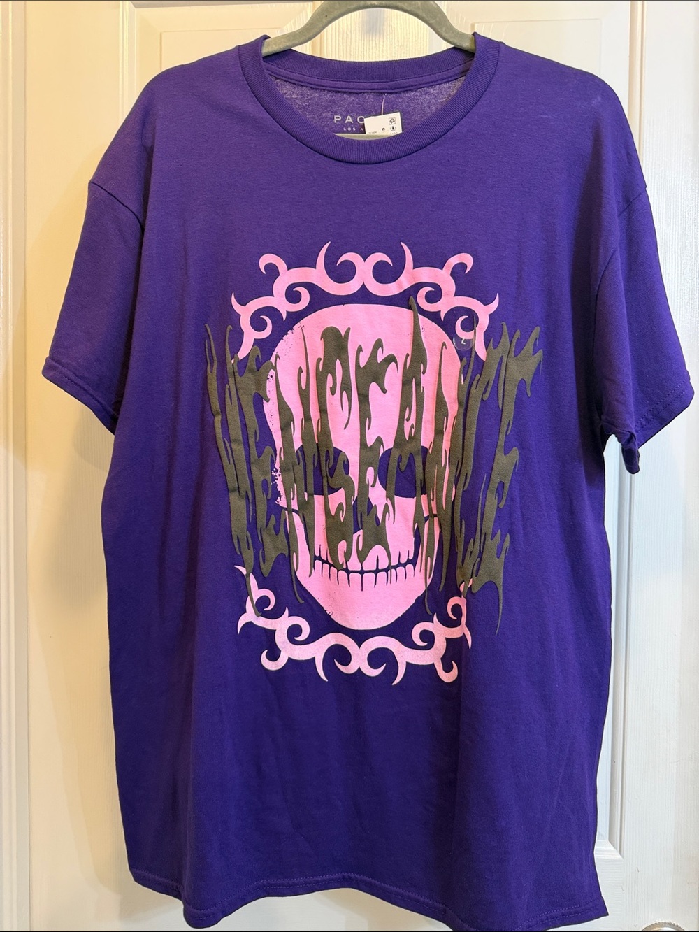Pacsun Purple Graphic Skull Tee with Pink & Gray/Olive Design